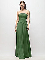 Front View Thumbnail - Vineyard Green Strapless Chiffon Maxi Dress with Asymmetrical Ruched Drop Waist
