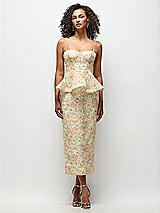 Front View Thumbnail - Wildflower Multi Floral Re-Embroidered Voile Bustier Midi Dress with Peplum over Column Skirt