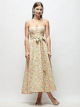 Alt View 1 Thumbnail - Wildflower Multi Floral Re-Embroidered Voile Boned Corset Midi Dress with Sash