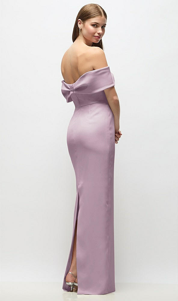 Back View - Suede Rose Off-the-Shoulder Crepe Column Maxi Dress with Bow-Pinch Detail