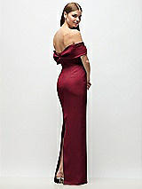 Rear View Thumbnail - Burgundy Off-the-Shoulder Crepe Column Maxi Dress with Bow-Pinch Detail