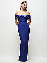 Front View Thumbnail - Cobalt Blue Off-the-Shoulder Crepe Column Maxi Dress with Bow-Pinch Detail