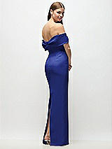 Rear View Thumbnail - Cobalt Blue Off-the-Shoulder Crepe Column Maxi Dress with Bow-Pinch Detail