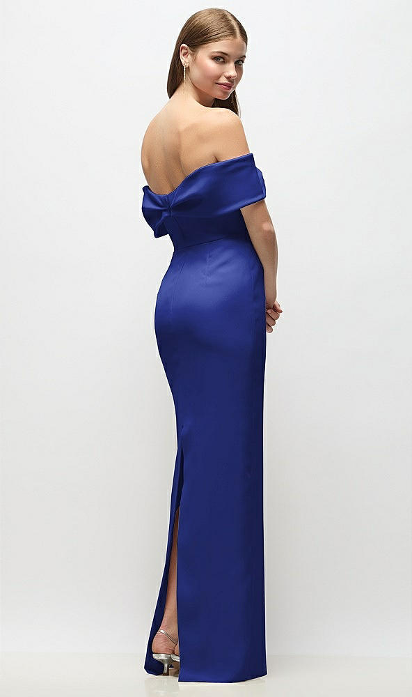 Back View - Cobalt Blue Off-the-Shoulder Crepe Column Maxi Dress with Bow-Pinch Detail