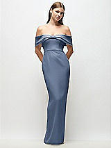 Front View Thumbnail - Larkspur Blue Off-the-Shoulder Crepe Column Maxi Dress with Bow-Pinch Detail
