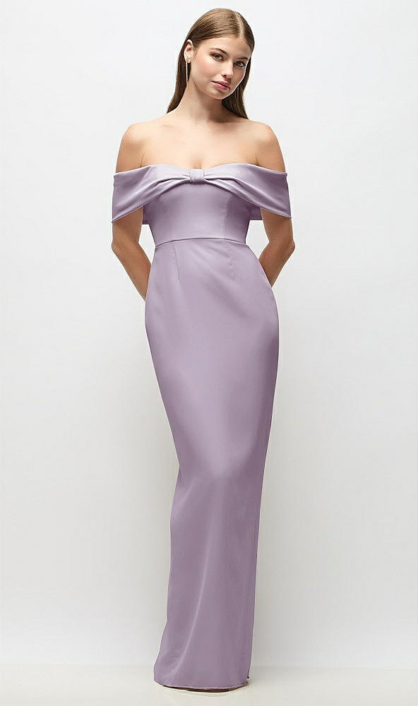 Front View - Lilac Haze Off-the-Shoulder Crepe Column Maxi Dress with Bow-Pinch Detail