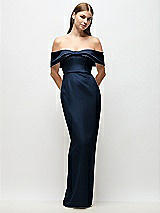 Front View Thumbnail - Midnight Navy Off-the-Shoulder Crepe Column Maxi Dress with Bow-Pinch Detail