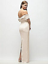 Rear View Thumbnail - Oat Off-the-Shoulder Crepe Column Maxi Dress with Bow-Pinch Detail
