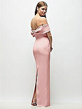 Rear View Thumbnail - Rose Off-the-Shoulder Crepe Column Maxi Dress with Bow-Pinch Detail