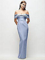 Front View Thumbnail - Sky Blue Off-the-Shoulder Crepe Column Maxi Dress with Bow-Pinch Detail