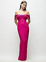 Front View Thumbnail - Think Pink Off-the-Shoulder Crepe Column Maxi Dress with Bow-Pinch Detail