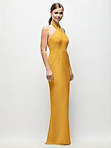 Side View Thumbnail - NYC Yellow Criss-Cross Halter Open-Back Crepe Column Maxi Dress