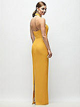 Rear View Thumbnail - NYC Yellow Criss-Cross Halter Open-Back Crepe Column Maxi Dress