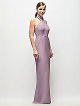 Side View Thumbnail - Suede Rose Criss-Cross Halter Open-Back Crepe Column Maxi Dress