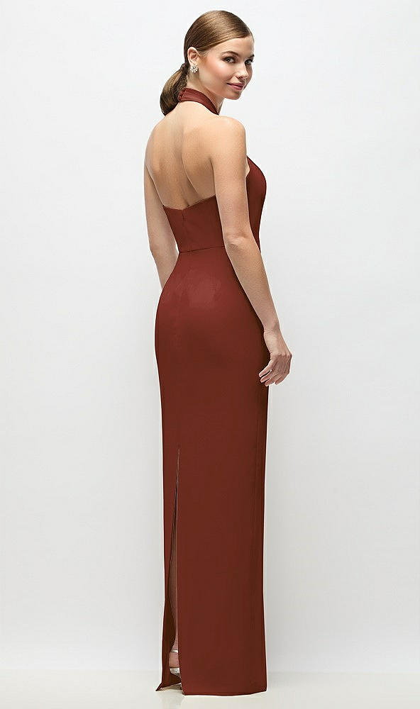 Back View - Auburn Moon Criss-Cross Halter Open-Back Crepe Column Maxi Dress