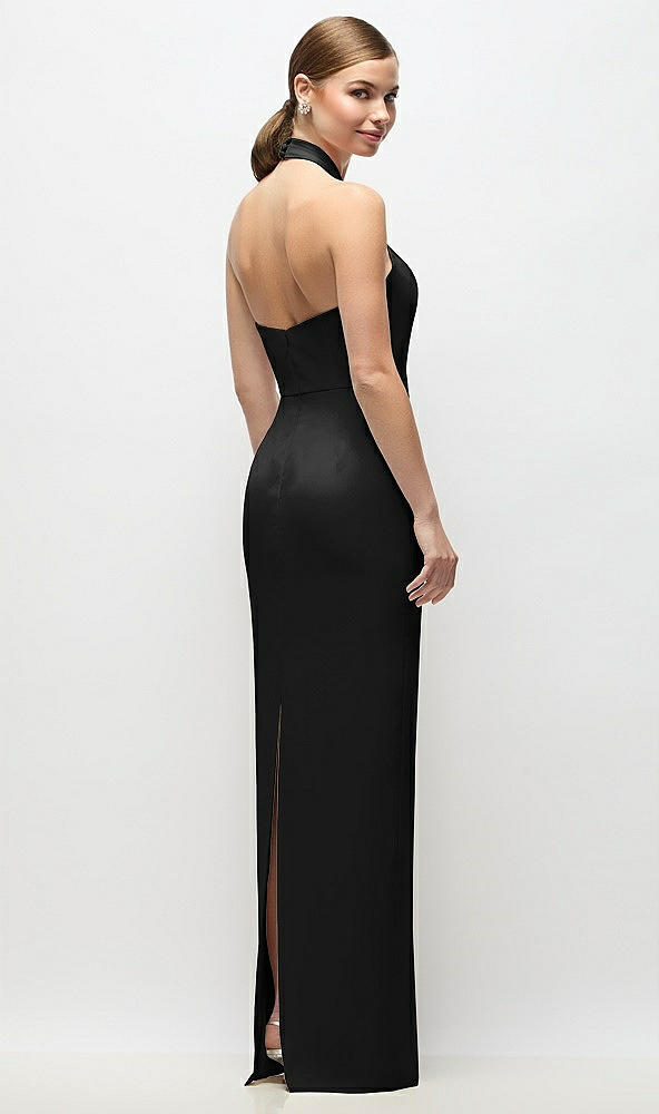 Back View - Black Criss-Cross Halter Open-Back Crepe Column Maxi Dress