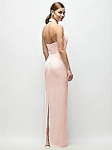 Rear View Thumbnail - Blush Criss-Cross Halter Open-Back Crepe Column Maxi Dress