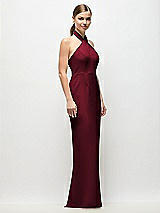 Side View Thumbnail - Burgundy Criss-Cross Halter Open-Back Crepe Column Maxi Dress