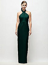 Front View Thumbnail - Evergreen Criss-Cross Halter Open-Back Crepe Column Maxi Dress