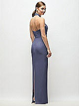 Rear View Thumbnail - French Blue Criss-Cross Halter Open-Back Crepe Column Maxi Dress