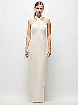 Front View Thumbnail - Ivory Criss-Cross Halter Open-Back Crepe Column Maxi Dress