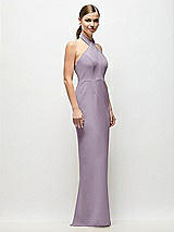 Side View Thumbnail - Lilac Haze Criss-Cross Halter Open-Back Crepe Column Maxi Dress