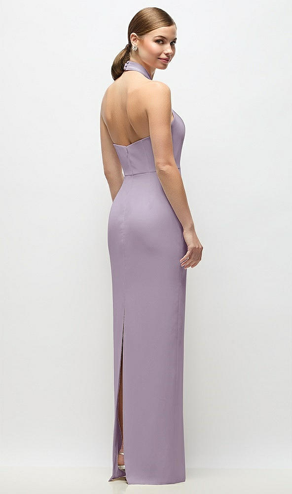 Back View - Lilac Haze Criss-Cross Halter Open-Back Crepe Column Maxi Dress