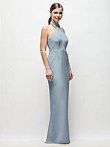 Side View Thumbnail - Mist Criss-Cross Halter Open-Back Crepe Column Maxi Dress