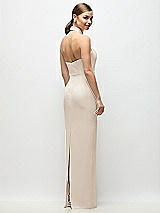 Rear View Thumbnail - Oat Criss-Cross Halter Open-Back Crepe Column Maxi Dress