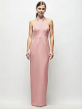 Front View Thumbnail - Rose Criss-Cross Halter Open-Back Crepe Column Maxi Dress