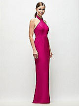 Side View Thumbnail - Think Pink Criss-Cross Halter Open-Back Crepe Column Maxi Dress