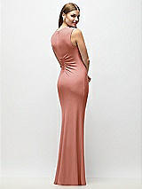 Rear View Thumbnail - Desert Rose Asymmetrical Cap Sleeve Matte Jersey Column Maxi Dress with Fanned Ruching