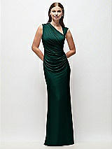 Front View Thumbnail - Evergreen Asymmetrical Cap Sleeve Matte Jersey Column Maxi Dress with Fanned Ruching