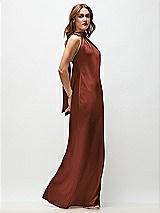 Side View Thumbnail - Auburn Moon Draped Scarf Halter Open-Back Stretch Satin Bias Maxi Dress with Adjustable Straps