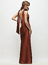 Rear View Thumbnail - Auburn Moon Draped Scarf Halter Open-Back Stretch Satin Bias Maxi Dress with Adjustable Straps