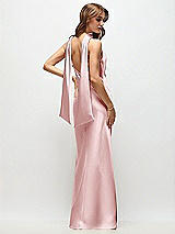 Rear View Thumbnail - Ballet Pink Draped Scarf Halter Open-Back Stretch Satin Bias Maxi Dress with Adjustable Straps