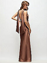 Rear View Thumbnail - Cognac Draped Scarf Halter Open-Back Stretch Satin Bias Maxi Dress with Adjustable Straps