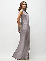Side View Thumbnail - Cashmere Gray Draped Scarf Halter Open-Back Stretch Satin Bias Maxi Dress with Adjustable Straps