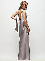 Rear View Thumbnail - Cashmere Gray Draped Scarf Halter Open-Back Stretch Satin Bias Maxi Dress with Adjustable Straps
