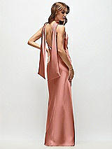 Rear View Thumbnail - Desert Rose Draped Scarf Halter Open-Back Stretch Satin Bias Maxi Dress with Adjustable Straps