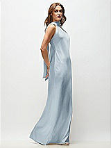Side View Thumbnail - Mist Draped Scarf Halter Open-Back Stretch Satin Bias Maxi Dress with Adjustable Straps