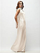 Side View Thumbnail - Oat Draped Scarf Halter Open-Back Stretch Satin Bias Maxi Dress with Adjustable Straps
