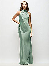 Front View Thumbnail - Seagrass Draped Scarf Halter Open-Back Stretch Satin Bias Maxi Dress with Adjustable Straps