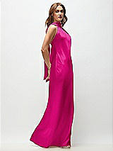 Side View Thumbnail - Think Pink Draped Scarf Halter Open-Back Stretch Satin Bias Maxi Dress with Adjustable Straps