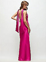 Rear View Thumbnail - Think Pink Draped Scarf Halter Open-Back Stretch Satin Bias Maxi Dress with Adjustable Straps