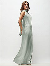 Side View Thumbnail - Willow Green Draped Scarf Halter Open-Back Stretch Satin Bias Maxi Dress with Adjustable Straps