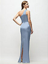 Rear View Thumbnail - Cloudy One-Shoulder Draped Bodice Stretch Satin Column Maxi Dress