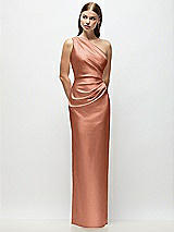 Front View Thumbnail - Copper Penny One-Shoulder Draped Bodice Stretch Satin Column Maxi Dress