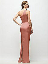 Rear View Thumbnail - Desert Rose One-Shoulder Draped Bodice Stretch Satin Column Maxi Dress