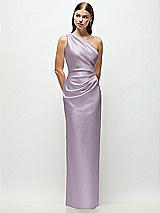 Front View Thumbnail - Lilac Haze One-Shoulder Draped Bodice Stretch Satin Column Maxi Dress